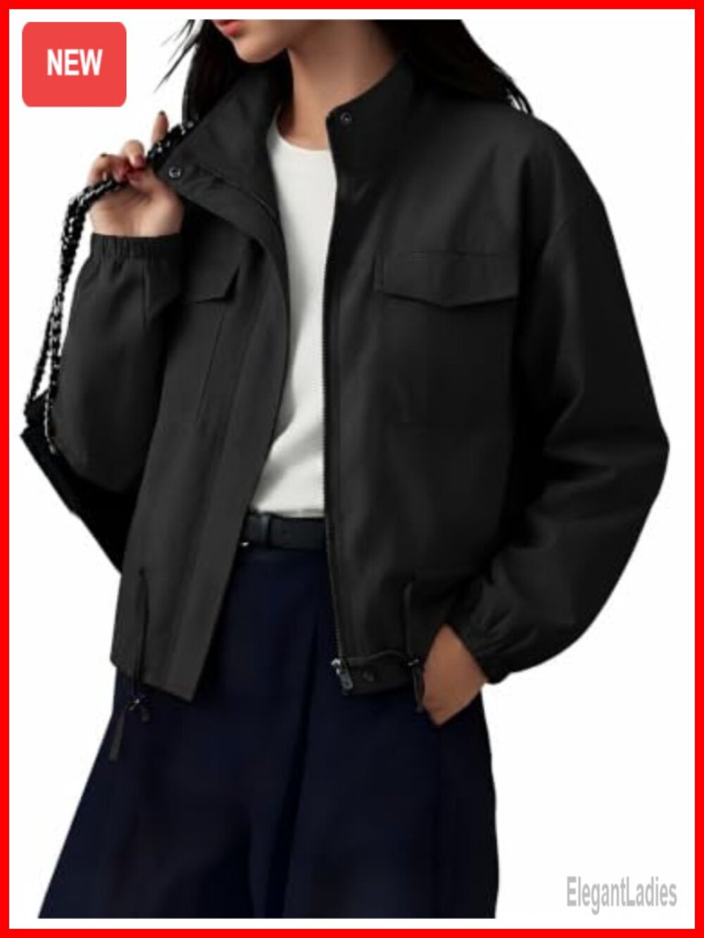 Womens Cropped Jacket Zip Up Lightweight Oversized Utility Anorak